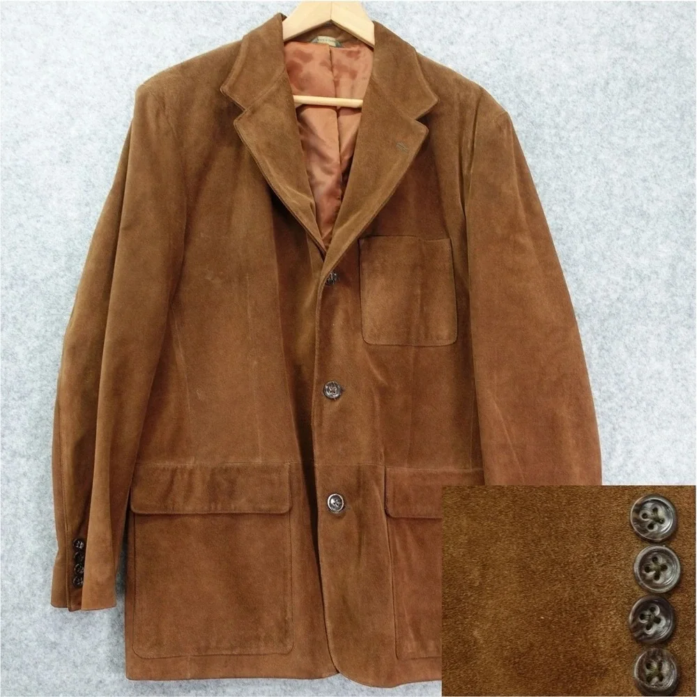 Vintage Suede Leather Sport Coat BANANA REPUBLIC Mens Large Brown Chore Safari